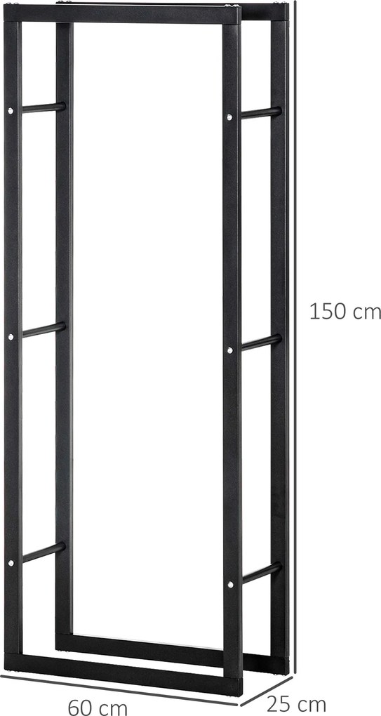 Stojak na drewno kominkowe HOMCOM dla wnętrz i eksteriorów, Metal, 60 x 25 x 150 cm