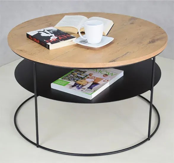Okrągły stolik kawowy w stylu loft dąb lancelot - Rencontrer 4X
