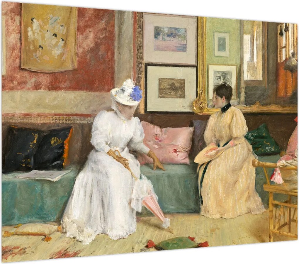 Obraz na szkle - William Merritt Chase, A Friendly Call, reprodukcje (70x50 cm)