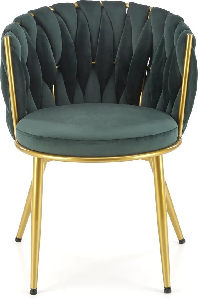 Krzesło z plecionym oparciem K517 na złotych nogach