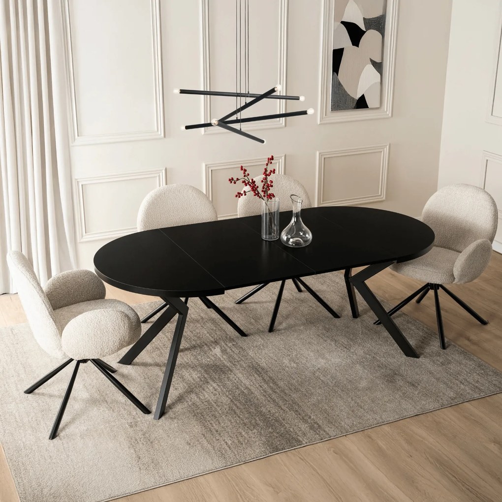 Stół Okrągły Rozkładany LUKAS 100-250 cm Czarny Nowoczesny Loft