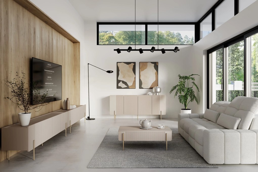 Szafka RTV Malmi 200 cm - kaszmir / złote nóżki