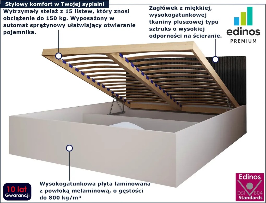 Beżowe łóżko z czarnym zagłówkiem i materacem 90x200 E3-K27