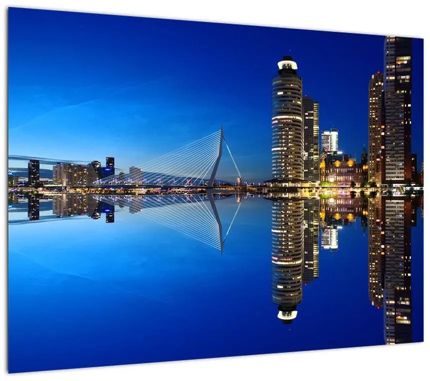 Obraz na szkle - Rotterdam nocą (70x50 cm)