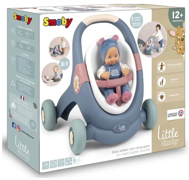Smoby little chodzik pchacz 3w1 wózek dla dzieci + lalka bobas