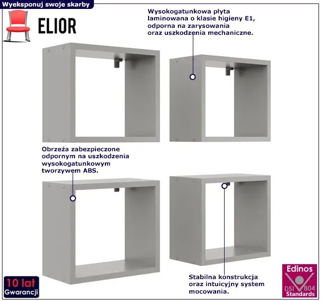 Komplet szarych kwadratowych półek F8-L68