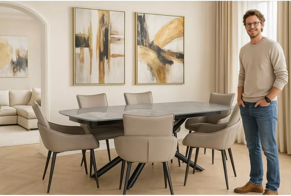 Rozkładany stół 139x90 z ceramicznym blatem imitacja kamienia i nowoczesną podstawą