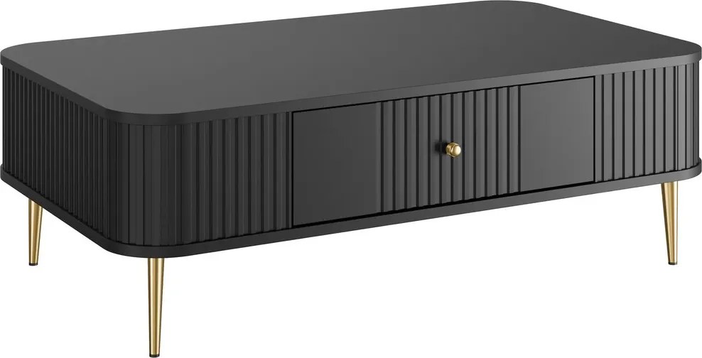 Stolik kawowy Vesper 103x60 cm z szufladą - czarny / złote nogi