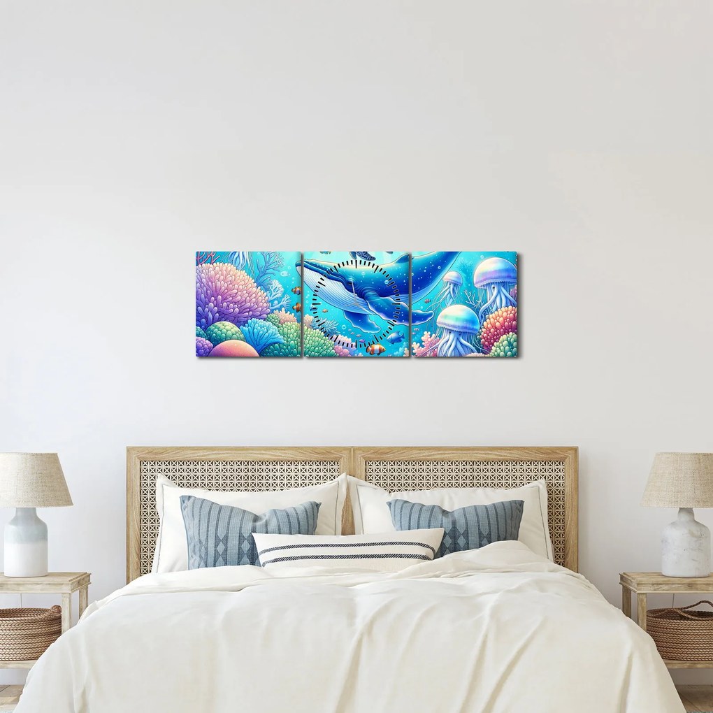 Obraz – Podwodny świat (z zegarem) (90x30 cm)