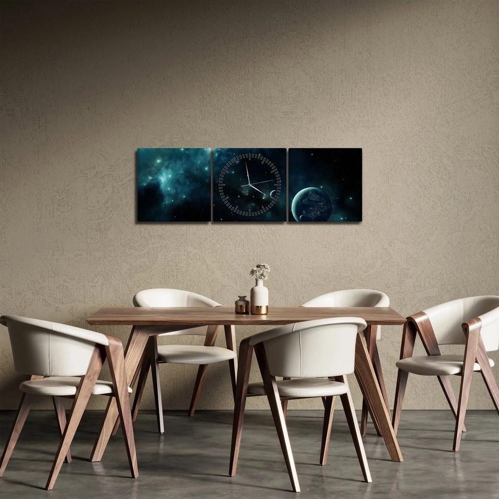 Obraz - Życie w kosmosie (z zegarem) (90x30 cm)