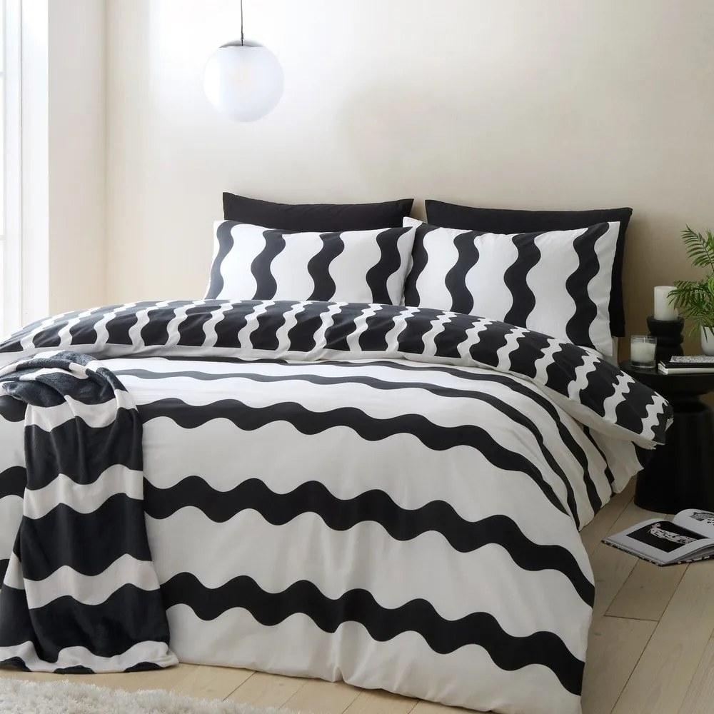 Czarno-biała pościel dwuosobowa 230x220 cm Waves – Sassy B