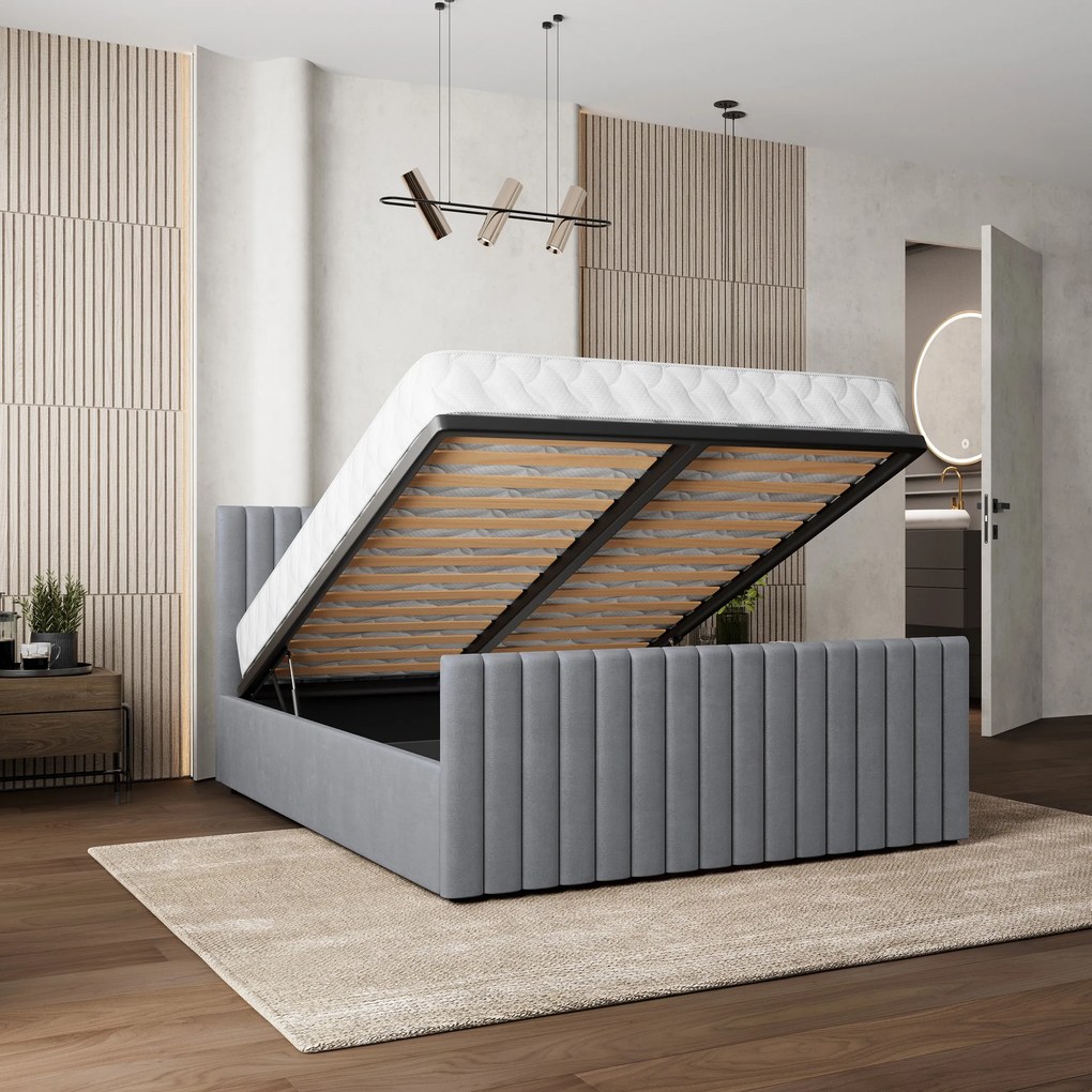 Masseno Łóżko Tapicerowane CANOVA z pojemnikiem na pościel 160x200 cm - Szary, KRONOS 15