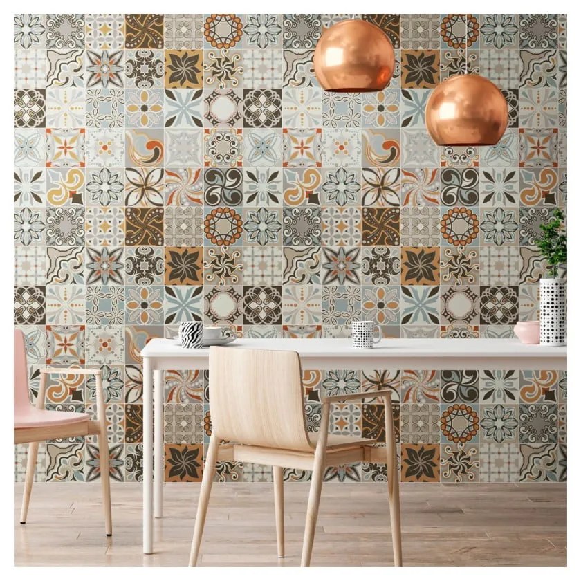 Zestaw 30 naklejek ściennych Ambiance Wall Decal Cement Tiles Bali, 15x15 cm