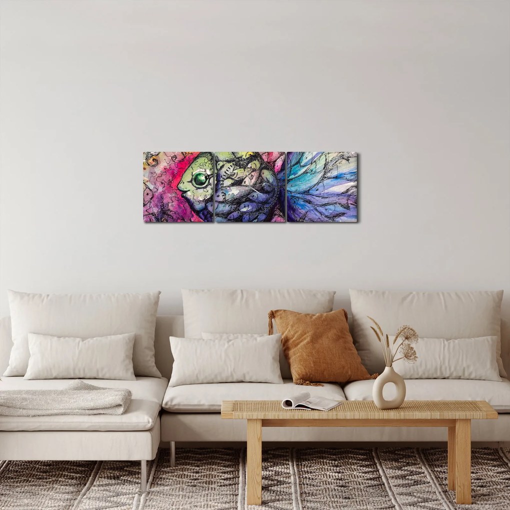 Obraz - Kolorowa rybka (z zegarem) (90x30 cm)
