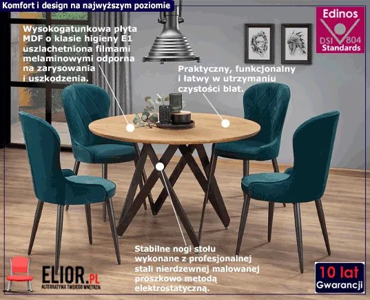 Loftowy okrągły stół z 4 krzesłami - Stant