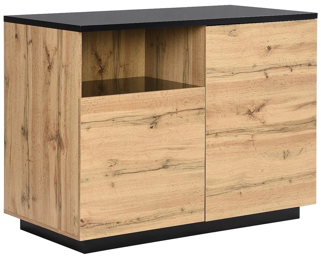 Wyspa kuchenna 2-drzwiowa z 1 wnęką z MDF-u – Naturalny i czarny – CORELINA