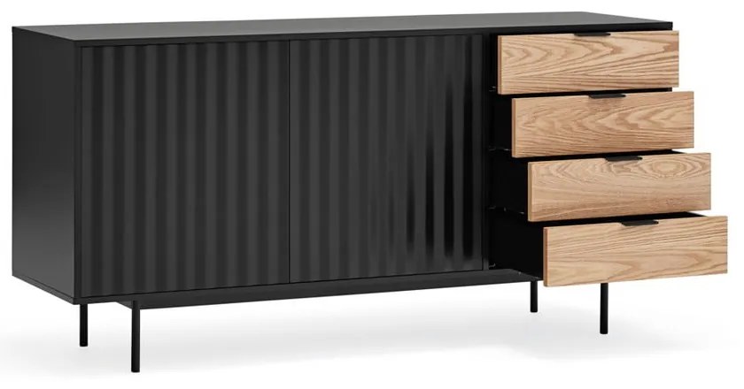 Czarno-naturalna niska komoda w dekorze dębu 159x80 cm Sierra – Teulat