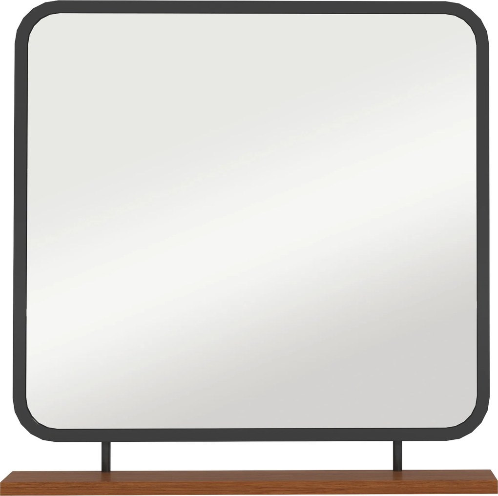 HOMCOM Lustro ścienne z półką, design vintage, metalowa rama, drewno paulowni, 55 x 55,5 cm, Czarne/Drewno