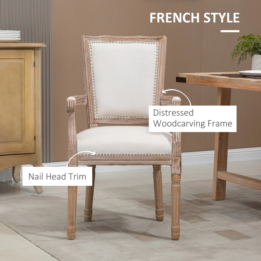 HOMCOM Krzesło Jadalniane Styl Francuski Dekoracja Nitami Kremowe Wygodne | Aosom PL