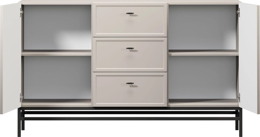 Komoda Lorini 150 cm z szufladami - kaszmir / czarne uchwyty T-bar / stelaż