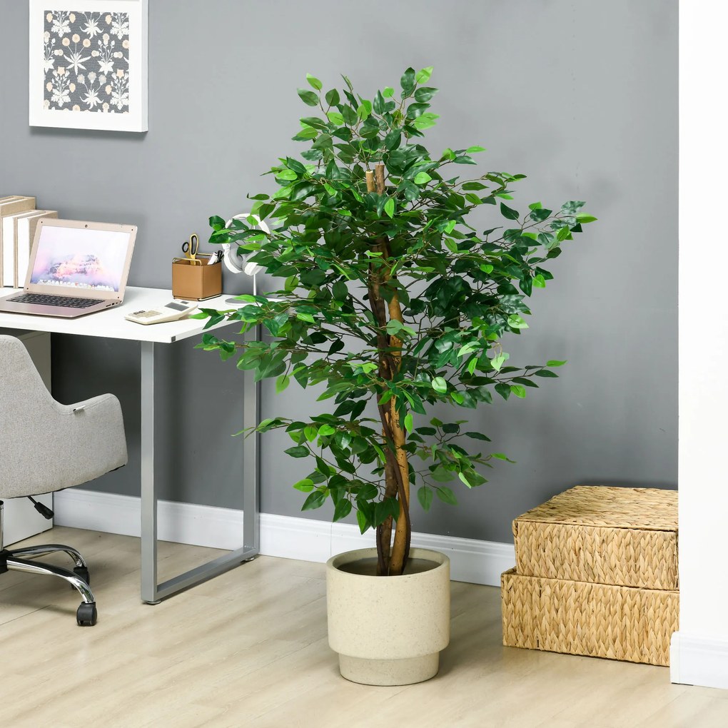HOMCOM Sztuczny Ficus w Doniczce, Naturalny Wygląd, 150 cm Wysokości, Zielony