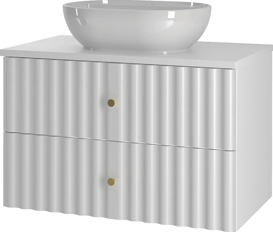 Biały Zestaw Łazienkowy 80cm Szafka z Blatem i Umywalką Ryflowane Fronty Aqua