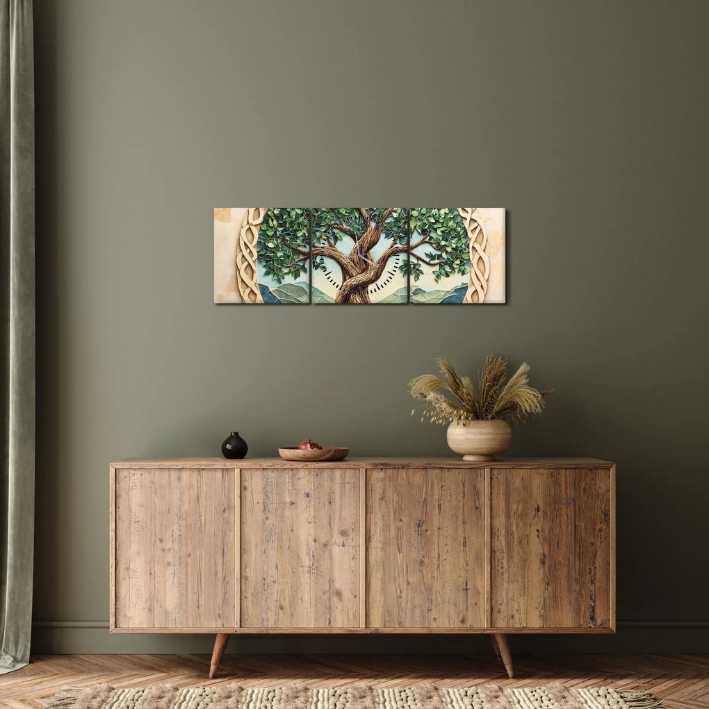 Obraz – Splecione drzewo życia (z zegarem) (90x30 cm)