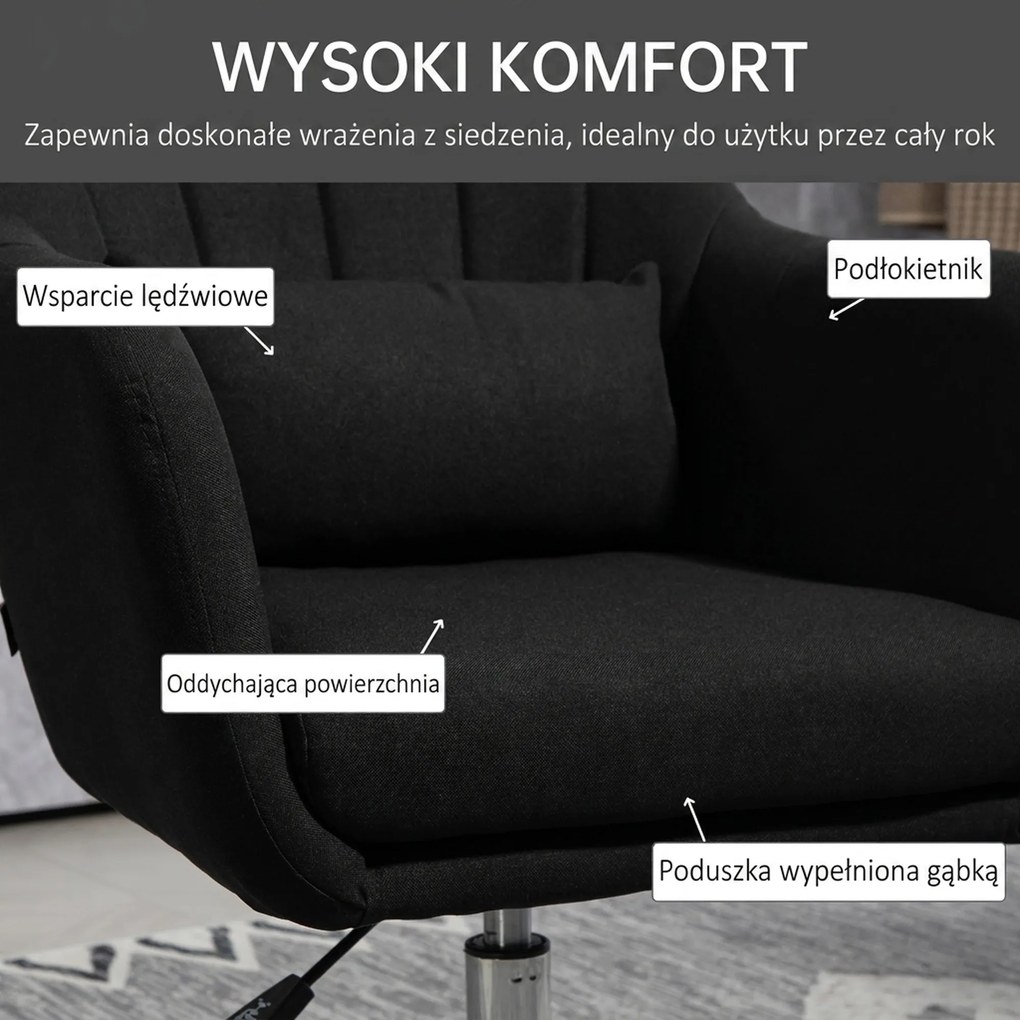 HOMCOM Krzesło obrotowe, regulowany fotel biurowy, lenopodobny poliester, metal, 60 x 60 x 79-91 cm, Szary