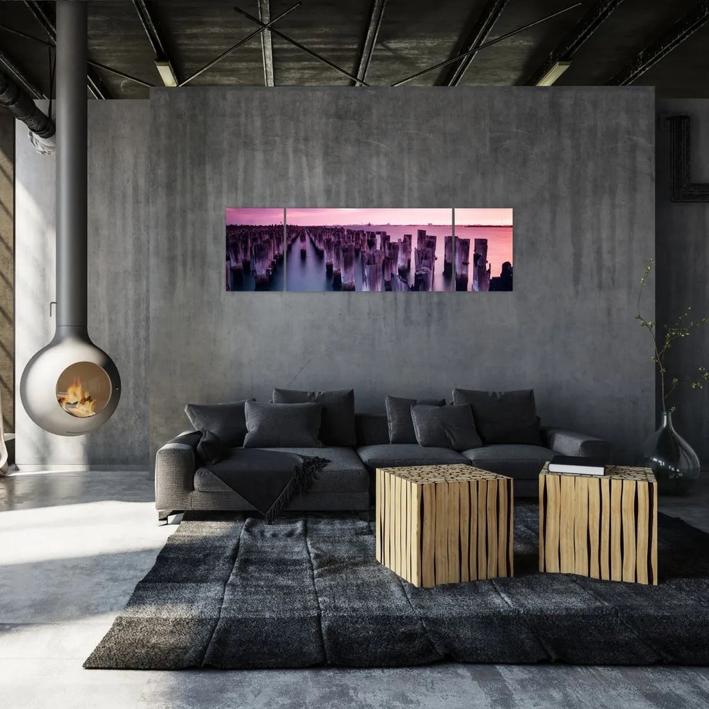 Obraz drewnianych palików (170x50 cm)