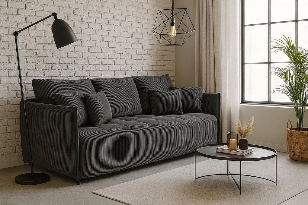 Szara rozkładana sztruksowa sofa tapicerowana S8-F56