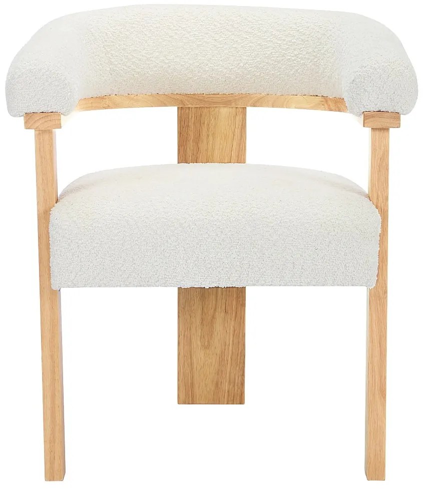 Krzesło z podłokietnikami z bukli i drewna kauczukowego - Biały i naturalny - LIVELIA marki Pascal Morabito