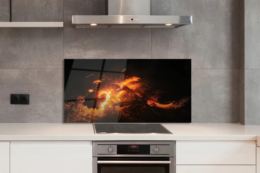 Szklany Panel Ogień z Pyska Smoka