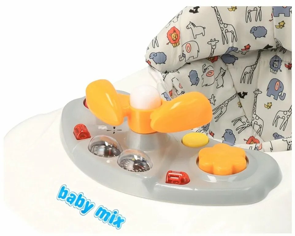 Baby Mix Chodzik dla dzieci z kierownicą i silikonowymi kółkami, szary, 50 x 44 x 50 cm