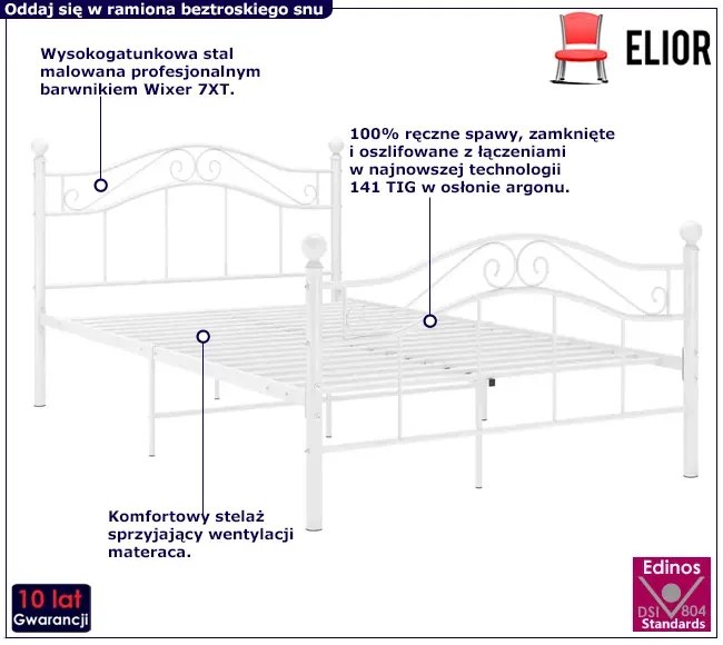 Białe metalowe łóżko pojedyncze 120x200 cm H4-N05
