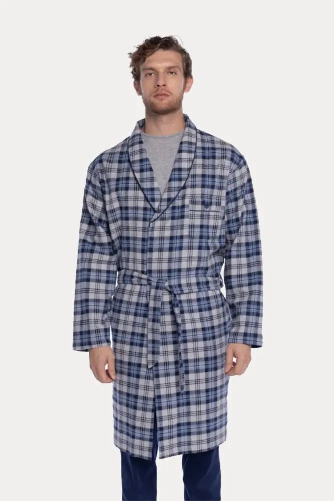 Męski flanelowy szlafrok LUCAS XL Ciemnoniebieski