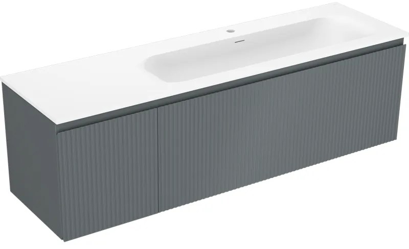 Mexen Rivel szafka łazienkowa 160 cm z umywalką Vela prawą, 1S, 1D, ryflowana, grafit/biała mat - 91A23-16047-3-BBFF66-W23P01