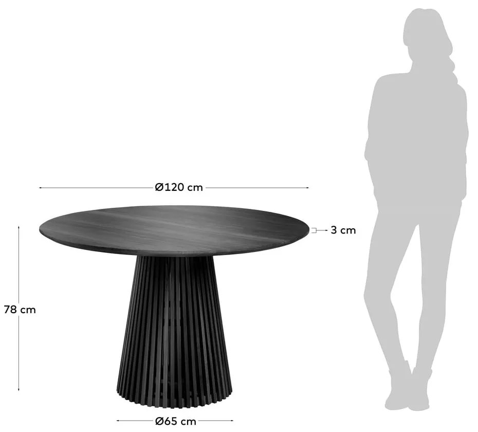 Czarny okrągły stół z litego drewna mindi ø 120 cm Jeanette – Kave Home