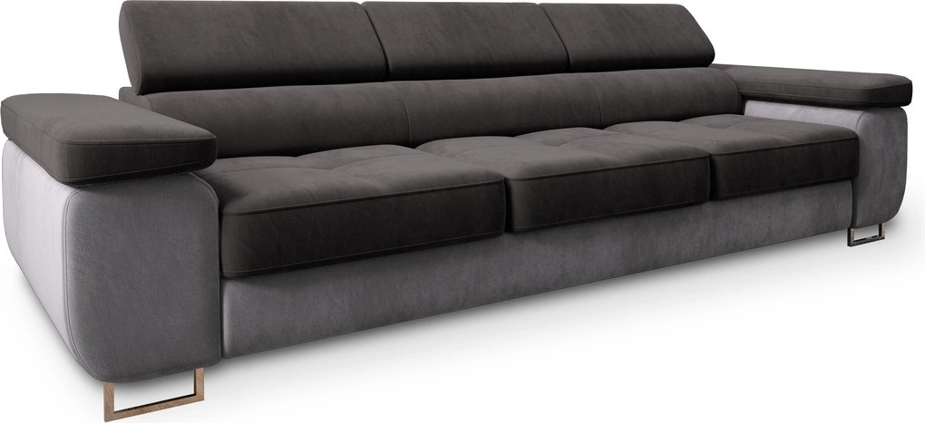 Masseno Sofa MOSINE z funkcją spania, Rozkładana sofa z regulowanymi zagłówkami - Czarny, MONOLITH 95 + MONOLITH 84