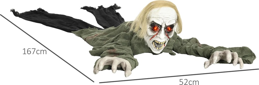 HOMCOM Dekoracja Halloweenowa, pełzający zombie, aktywowany przez dotyk/dźwięki, świecące oczy