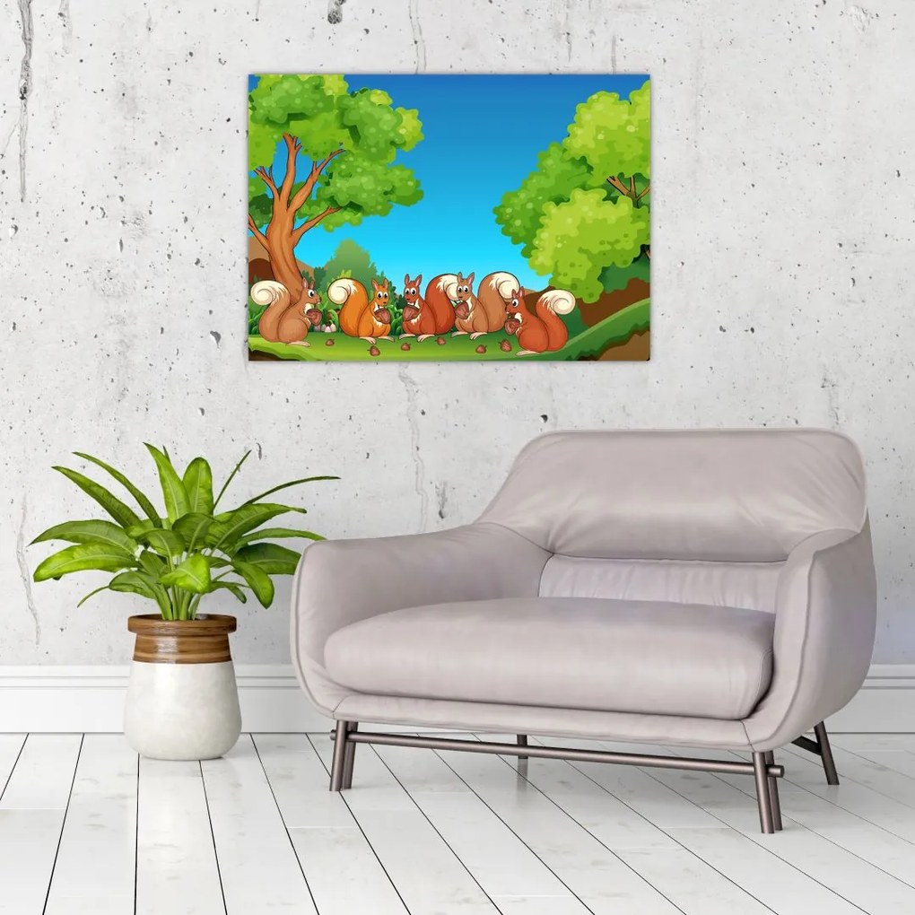 Obraz na szkle - Wesołe wiewiórki (70x50 cm)