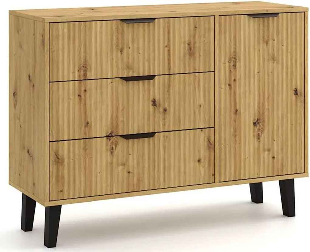 Ryflowana komoda z 3 szufladami i szafką dąb artisan R3-T24