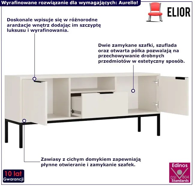 Nowoczesna szafka RTV na nóżkach 135 cm biały + czarny - Pascal 5X