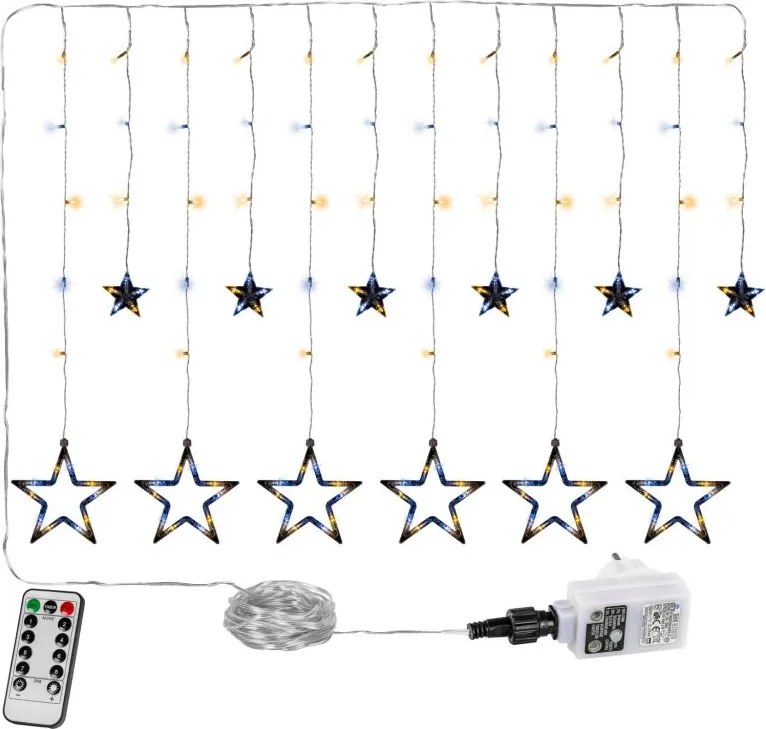 Świąteczna kurtyna 12 gwiazdek, 150LED, biała ciepła i zimna