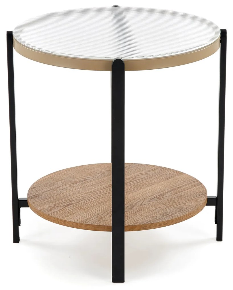 Okrągła mała ława z półką naturalny/szkło 53/55 cm KAMALA S