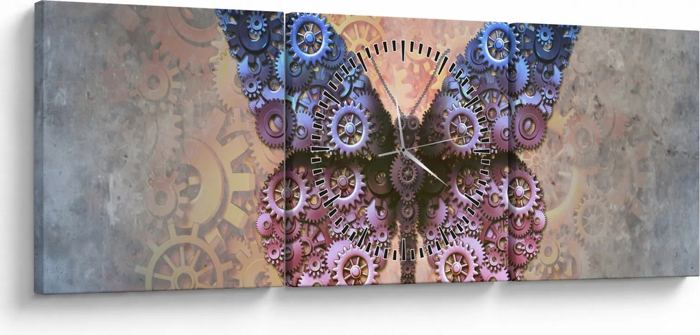 Obraz - Steampunk motyl (z zegarem) (90x30 cm)