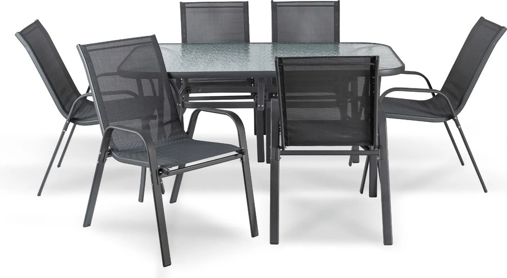 Zestaw mebli ogrodowych dla 6 osób ze stołem i krzesłami Umberto, kolor czarny