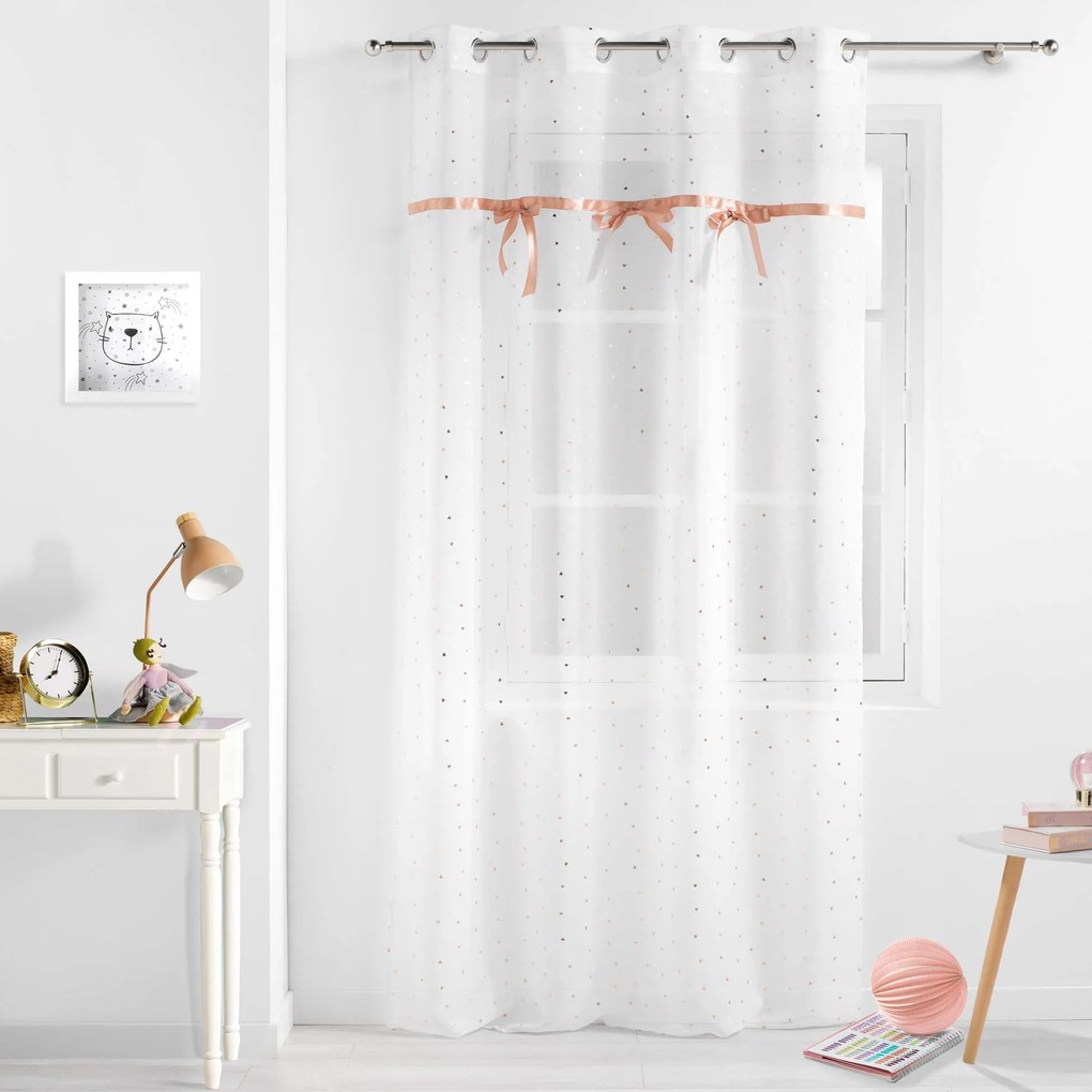 Firanka na przelotkach ze wstążkami i zdobieniami, 140 x 240 cm