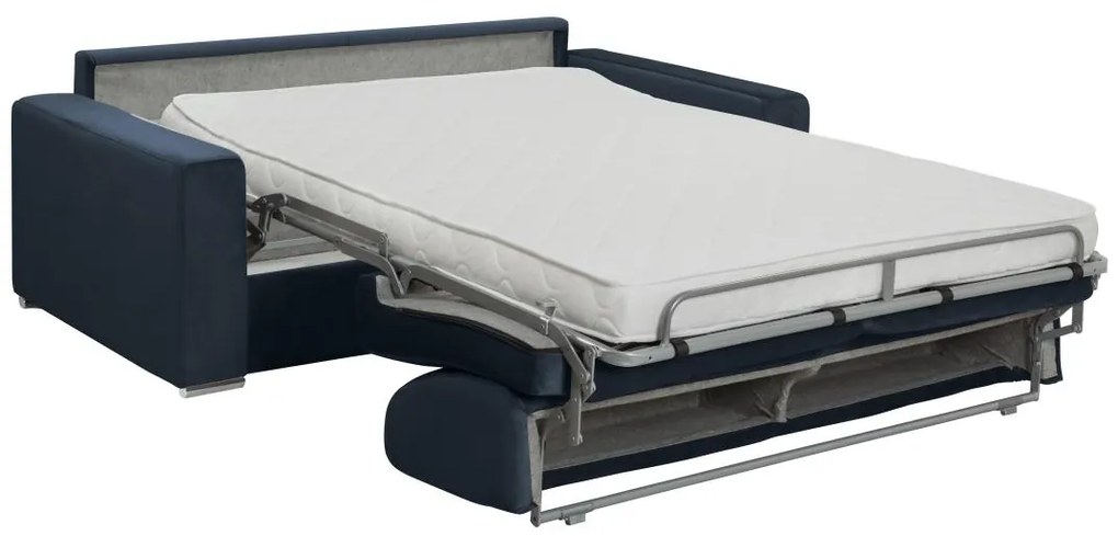 Kanapa 4-osobowa rozkładana z weluru CALITO - Kolor granatowy - Łóżko 160 cm - Materac 14 cm