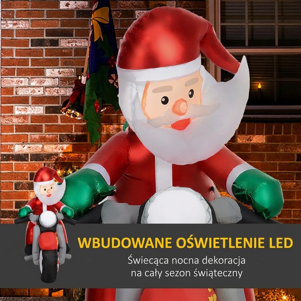 Outsunny Święty Mikołaj na motocyklu, dekoracja ogrodowa, LEDy, nadmuchiwana, odporna na warunki pogodowe, 180 x 95 x 170 cm