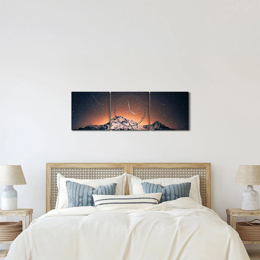 Obraz nocnego nieba z górą (z zegarem) (90x30 cm)